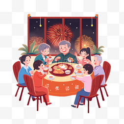 手绘家人团圆图片_新年家人团圆元素手绘插画