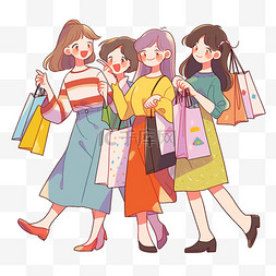 购物的女孩们图片_购物女孩们卡通手绘年货节元素