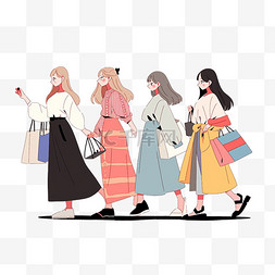 购物的女孩们图片_电商购物手绘女孩们卡通元素