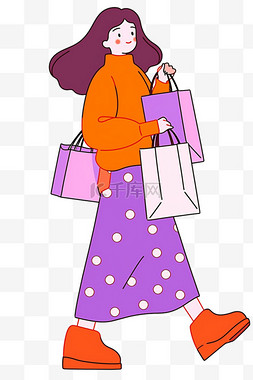 手绘电商购物时尚女孩卡通元素