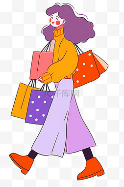 紫色线性图片_购物时尚女孩卡通手绘元素电商