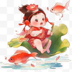 年画背景图片_新年年画鲤鱼可爱孩子卡通手绘元