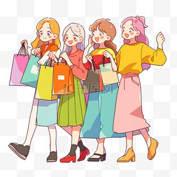购物的女孩们图片_购物女孩们卡通年货节手绘元素