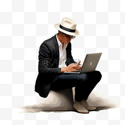 电脑戴尔图片_穿着白色衬衫的男子戴着黑色软呢