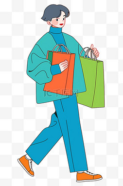简约蓝色背景素材图片_男人购物电商购物节手绘元素