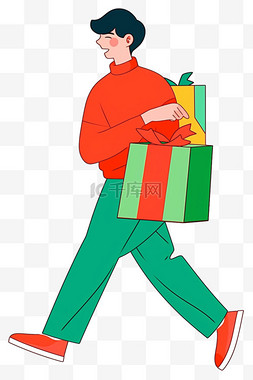 蓝色背景电商图片_电商购物节手绘男人购物元素