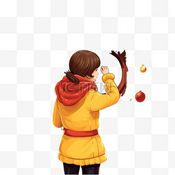 棕色木门图片图片_穿红色毛衣和黄色裤子的女孩在棕