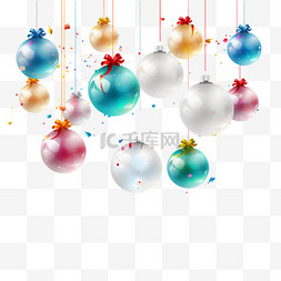 白色的圣诞灯图片_带有透明球和五彩纸屑的圣诞和新