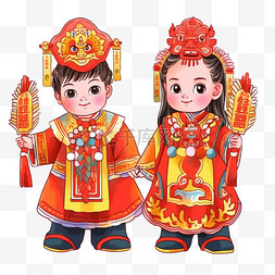 可爱的狮子头图片_新年年画孩子手绘元素简约卡通