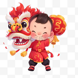 可爱的狮子头图片_新年卡通可爱的孩子舞狮手绘元素