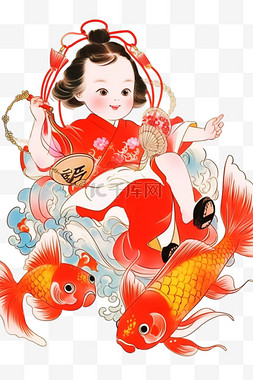 中国线性图片_新年年画线性手绘可爱孩子元素