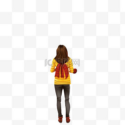 棕色木门图片图片_穿红色毛衣和黄色裤子的女孩在棕