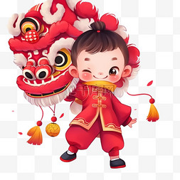 可爱的狮子头图片_可爱的孩子舞狮卡通新年手绘元素