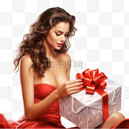 礼盒未打开图片_打开圣诞礼物的女人