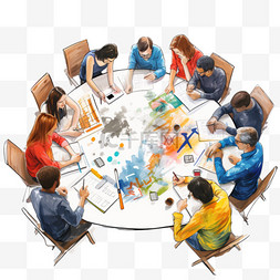 同事们在餐桌上规划和讨论新想法
