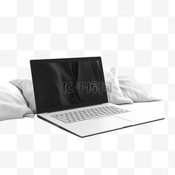 白色床上的黑色笔记本电脑