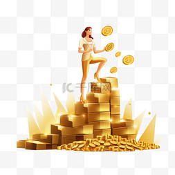 黄金货币图片_货币金融理财财富投资女商人在显