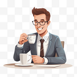 商人在工作时喝咖啡