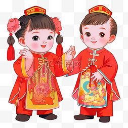 中国传统年画素材图片_年画孩子简约新年卡通手绘元素