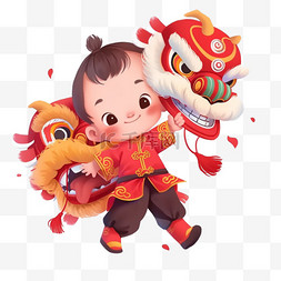 可爱的狮子头图片_新年可爱的孩子卡通手绘舞狮元素