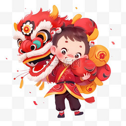 可爱的狮子头图片_新年可爱的孩子舞狮卡通手绘元素