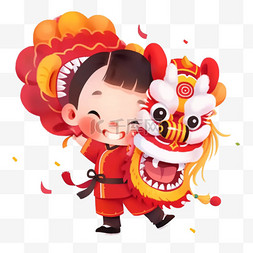中国新年的图片图片_新年可爱的孩子舞狮卡通元素手绘