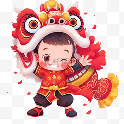 中国传统手绘背景图片_新年元素可爱的孩子舞狮卡通手绘