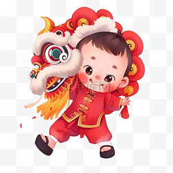 卡通狮子头图片_新年舞狮可爱的孩子卡通手绘元素