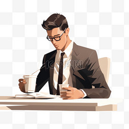 商人在工作时喝咖啡