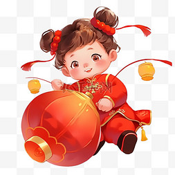 手绘喜庆新年设计图片_新年卡通手绘可爱孩子灯笼元素