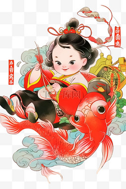 线性简约图片_新年年画手绘可爱孩子线性元素