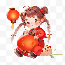 红色喜庆背景素材图片_新年可爱孩子手绘灯笼卡通元素