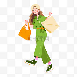 白色购物袋设计图片_年货节卡通手绘购物女孩礼物元素