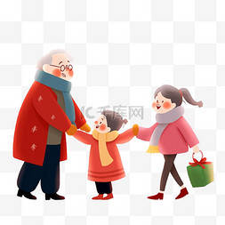 冬天一家人图片_新年卡通一家人团聚手绘元素