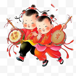 中国线性图片_迎新年可爱孩子打鼓卡通手绘元素