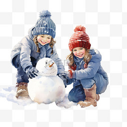 免抠孩子堆雪人图片_艺术孩子堆雪人元素立体免扣图案