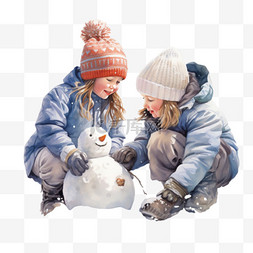 免抠孩子堆雪人图片_3d孩子堆雪人元素立体免扣图案免