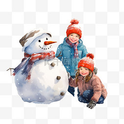 免抠孩子堆雪人图片_质感孩子堆雪人元素立体免扣图案