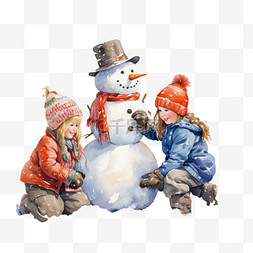 免抠孩子堆雪人图片_建模孩子堆雪人元素立体免扣图案
