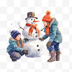 免抠孩子堆雪人图片_纹理孩子堆雪人元素立体免扣图案