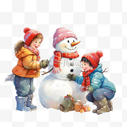 免抠孩子堆雪人图片_特色孩子堆雪人元素立体免扣图案
