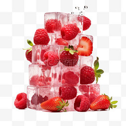 草莓冰块图片_创意草莓冰块元素立体免扣图案
