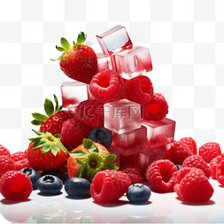草莓冰块图片_绘画草莓冰块元素立体免扣图案
