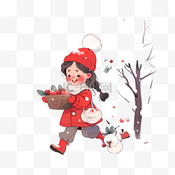 结满果实的树图片_可爱孩子玩耍雪地冬天卡通手绘元