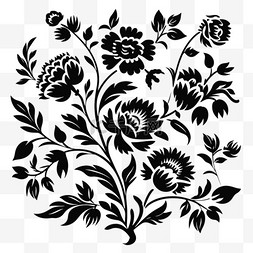 质感黑白花卉元素立体免扣图案