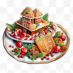 圣诞食物图片_绘画圣诞食物元素立体免扣图案