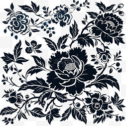 创意黑白花卉元素立体免扣图案