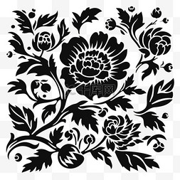 图形黑白花卉元素立体免扣图案