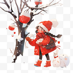 结满果实的树图片_冬天可爱孩子玩耍卡通雪地手绘元