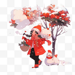 结满果实的树图片_冬天可爱孩子玩耍雪地卡通手绘元